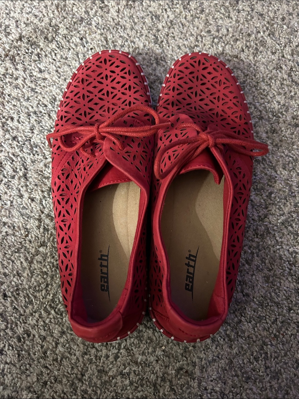 Earth Red Lace-Up Laser-Cut Flats